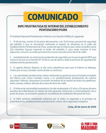 Comunicado del Inpe.