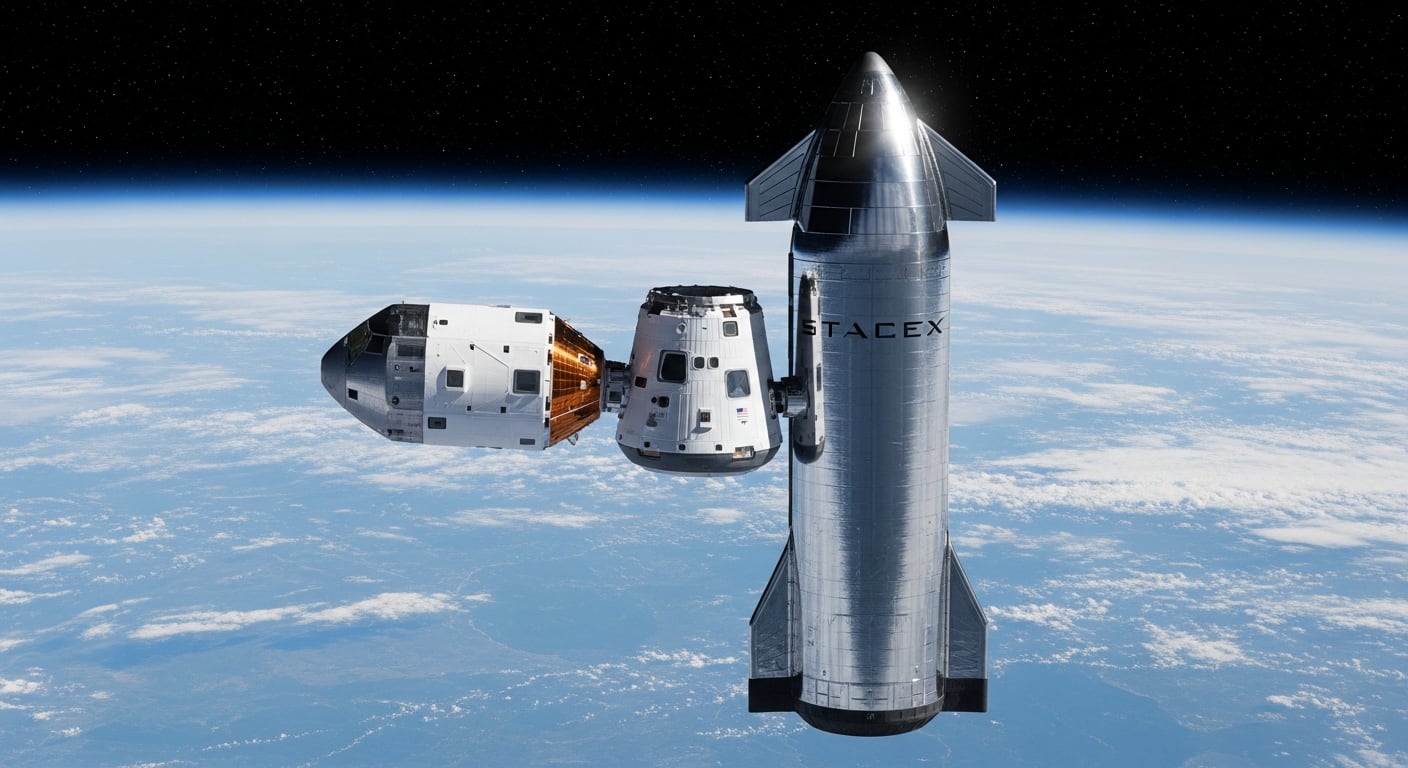 La cápsula Orión de la NASA se acoplará a la nave Starship de SpaceX en la órbita terrestre, marcando un hito crucial en la colaboración espacial para futuras misiones. (Imagen Ilustrativa Infobae)