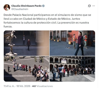 Simulacro de sismo en Palacio Nacional. | X- Claudia Sheinbaum