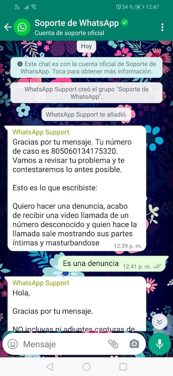 Denuncia de un usuario a