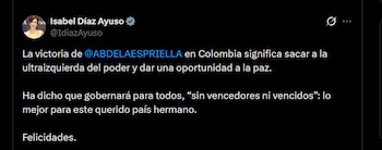 Isabel Díaz Ayuso - crédito @IdiazAyuso/X
