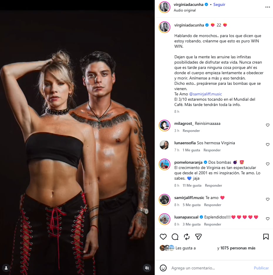 Virginia Da Cunha contó que conoció a Samir Jaliff a los 44 años y cerró su mensaje con una defensa de vivir sin mandatos sobre la edad (Instagram)