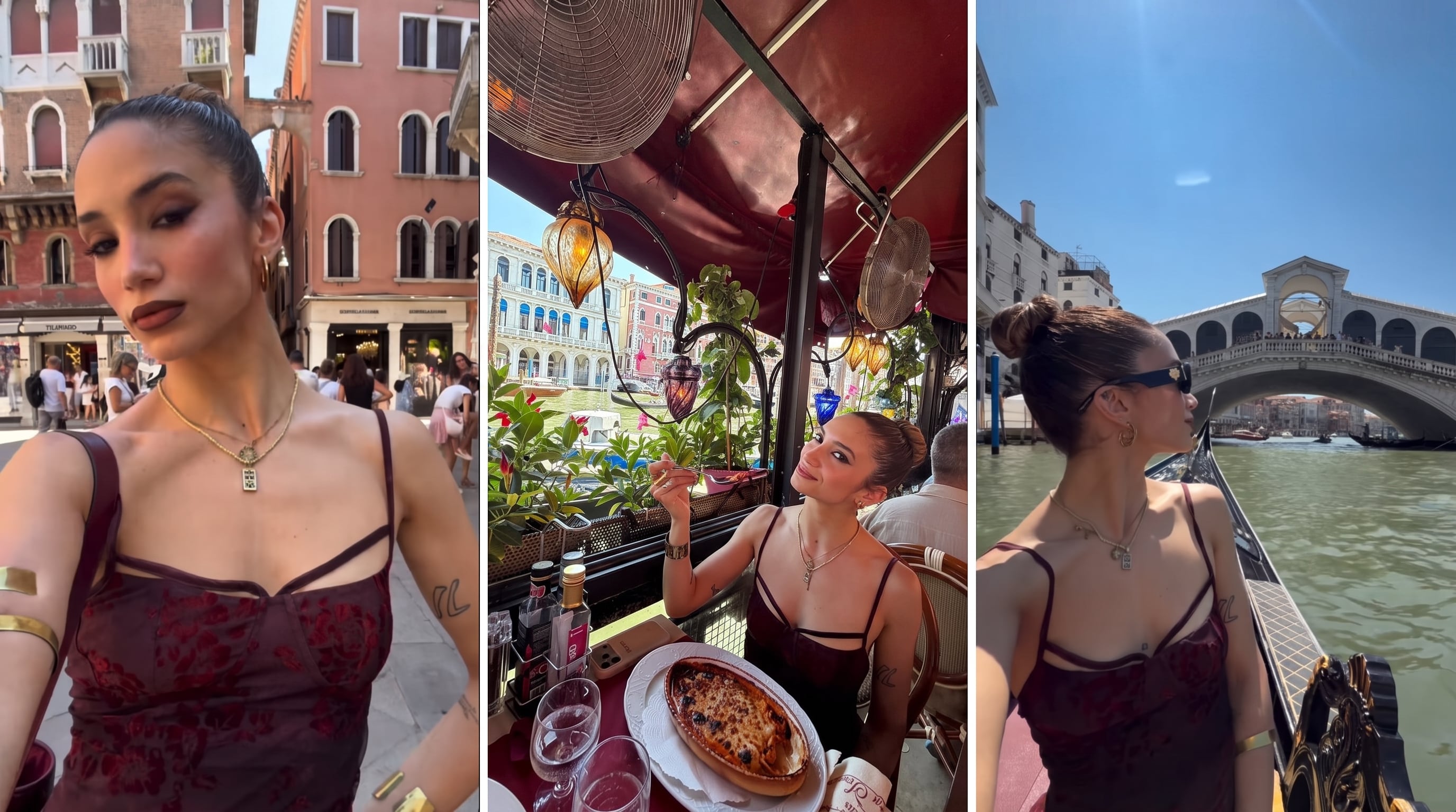 Melody Luz mostró el detrás de escena de su viaje por Venecia: paseo en góndola y almuerzo al borde del canal