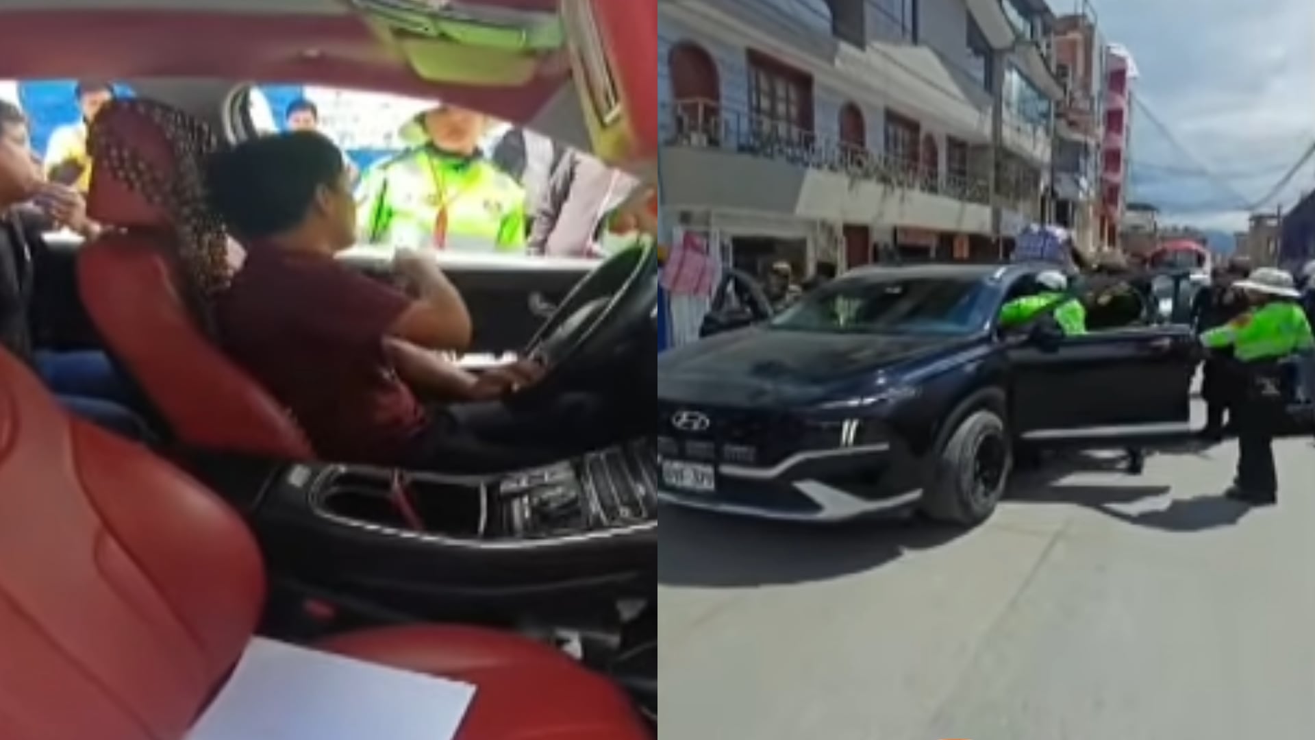 Agentes de la Policía Nacional y de la Sutran intervienen a un conductor de transporte informal en Cajamarca. (Composición: Infobae Perú / TV Perú Noticias)