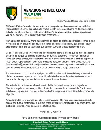 Comunicado de Venados de Mérida