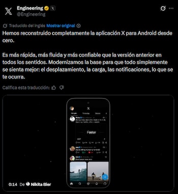 X anunció una nueva versión de su aplicación para Android.