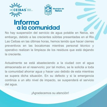 La ciudad de Neiva en estado de emergencia debido al aumento alarmante en el nivel del río Las Ceibas, las autoridades activan medidas de precaución - crédito Municipio de Naiva