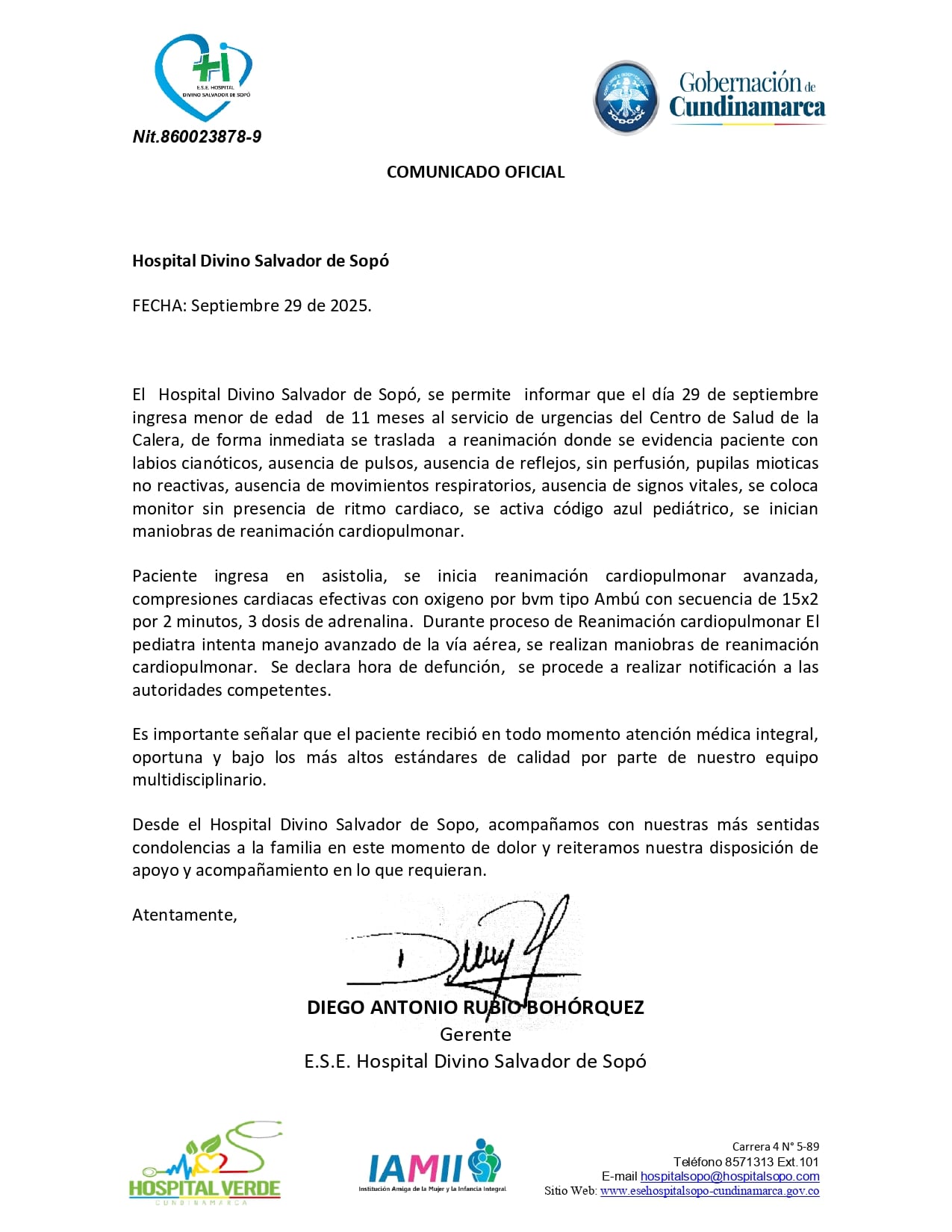 Los médicos intentaron reanimarlo durante aproximadamente media hora, pero finalmente debieron declarar el fallecimiento del niño - crédito Hospital La Calera