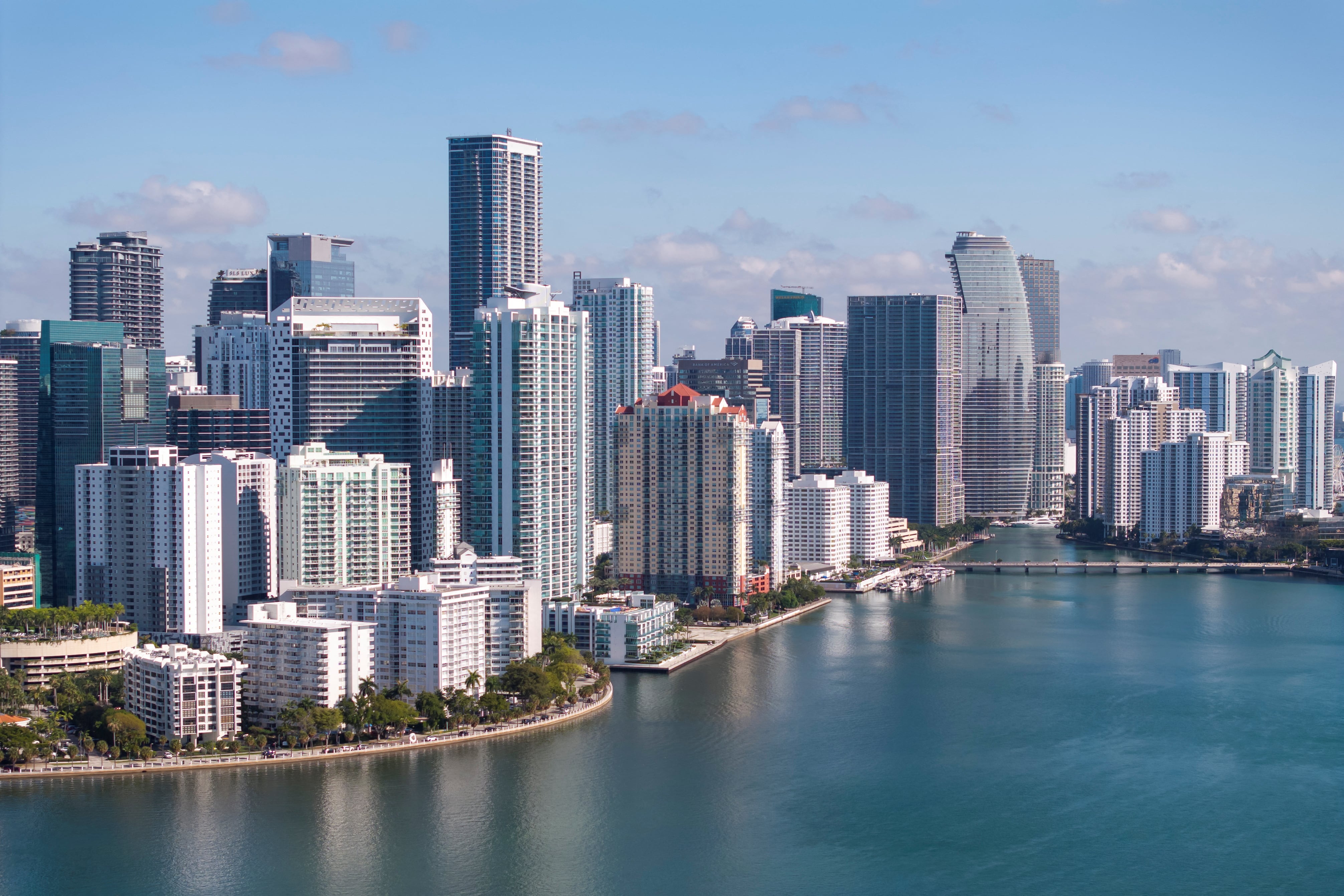 A drone view shows the downtown skyline in Miami, Florida, U.S. April 16, 2025. REUTERS/Marco Bello