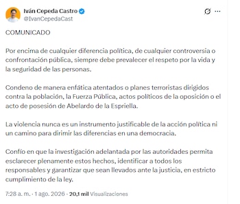 El excandidato presidencial instó a las autoridades a investigar los ataques terroristas en la capital de Norte de Santander - crédito @IvanCepedaCast/X