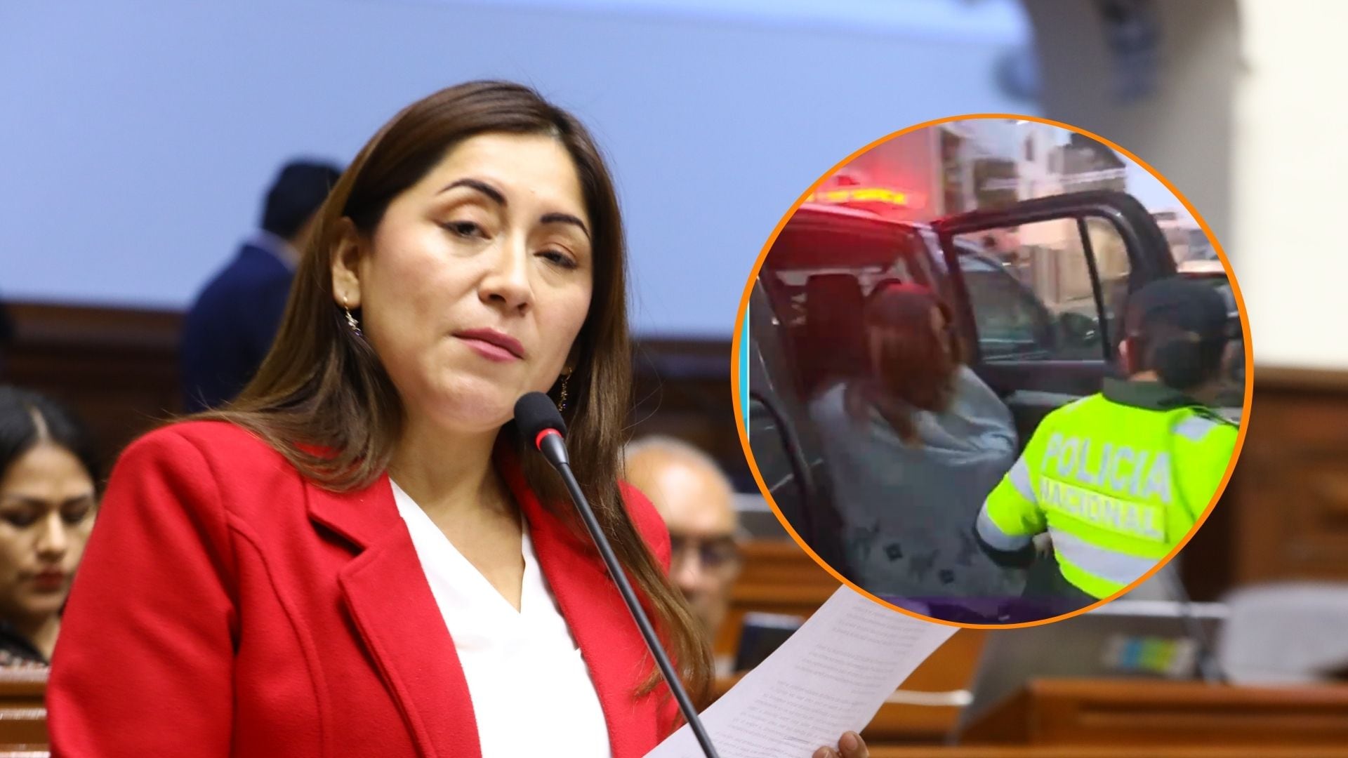 Kelly Portalatino siendo trasladada a la Comisaría de Monserrat donde permanece detenida en flagrancia.