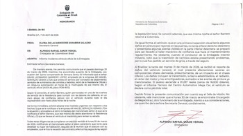 La Embajada de Colombia en Brasil reportó la “pérdida total” del vehículo oficial (Audi A6, placa PDB-9012) tras un incidente ocurrido el 29 de marzo de 2026, en el que David Leonardo Barrero López, empleado de la empresa AR Maciel Serviços Gerais LTDA, retiró el auto de la Residencia Oficial sin permiso - crédito Embajada de Colombia en Brasil