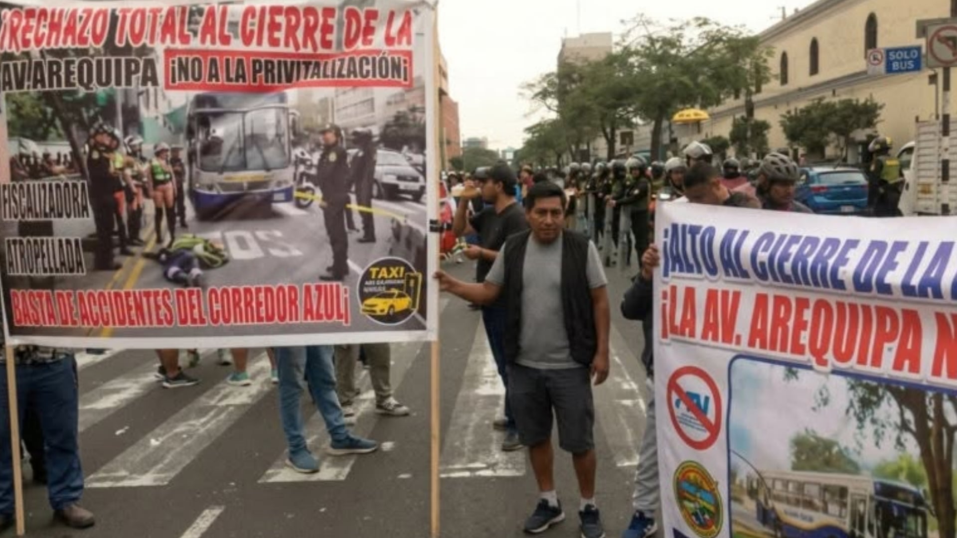 Colectiveros informales volvieron a movilizarse en la avenida Arequipa contra el carril bidireccional del Corredor Azul. Facebook: Peruenlinea.pe