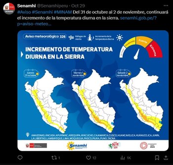 Senamhi pronostica que del 31