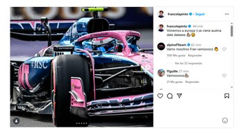 El posteo de Colapinto (@francolapinto)