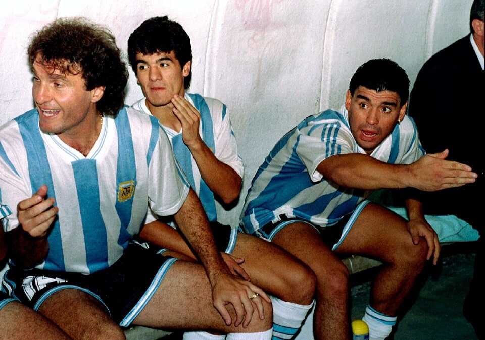 Oscar Ruggeri, Ariel Ortega y Diego Maradona en la selección argentina