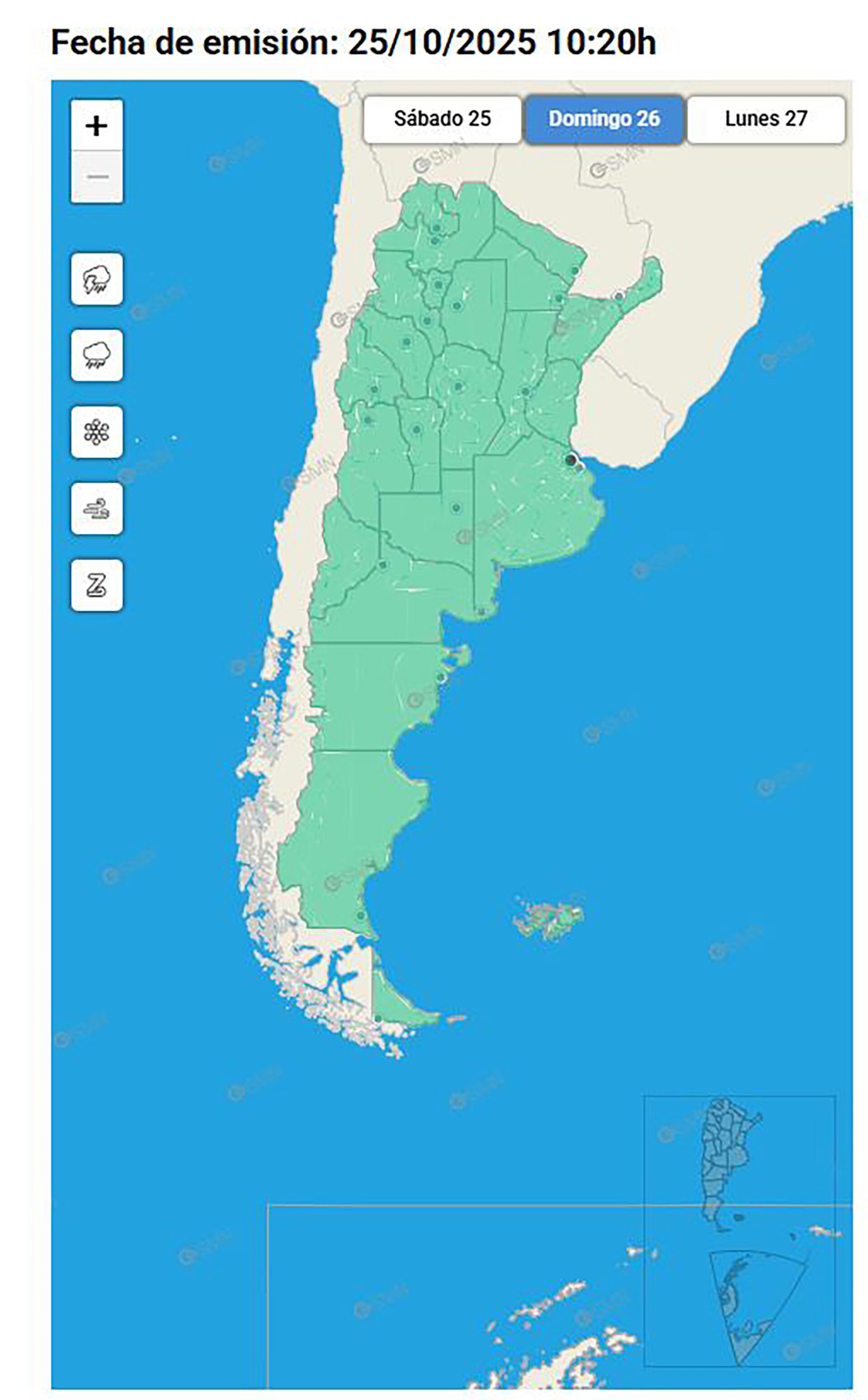 Este domingo no regirán alertas meteorológicas en el país, según el SMN.