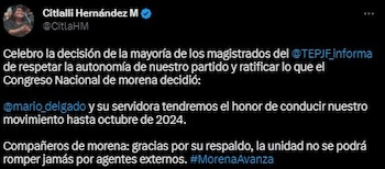 Citlalli Hernández celebró la determinación