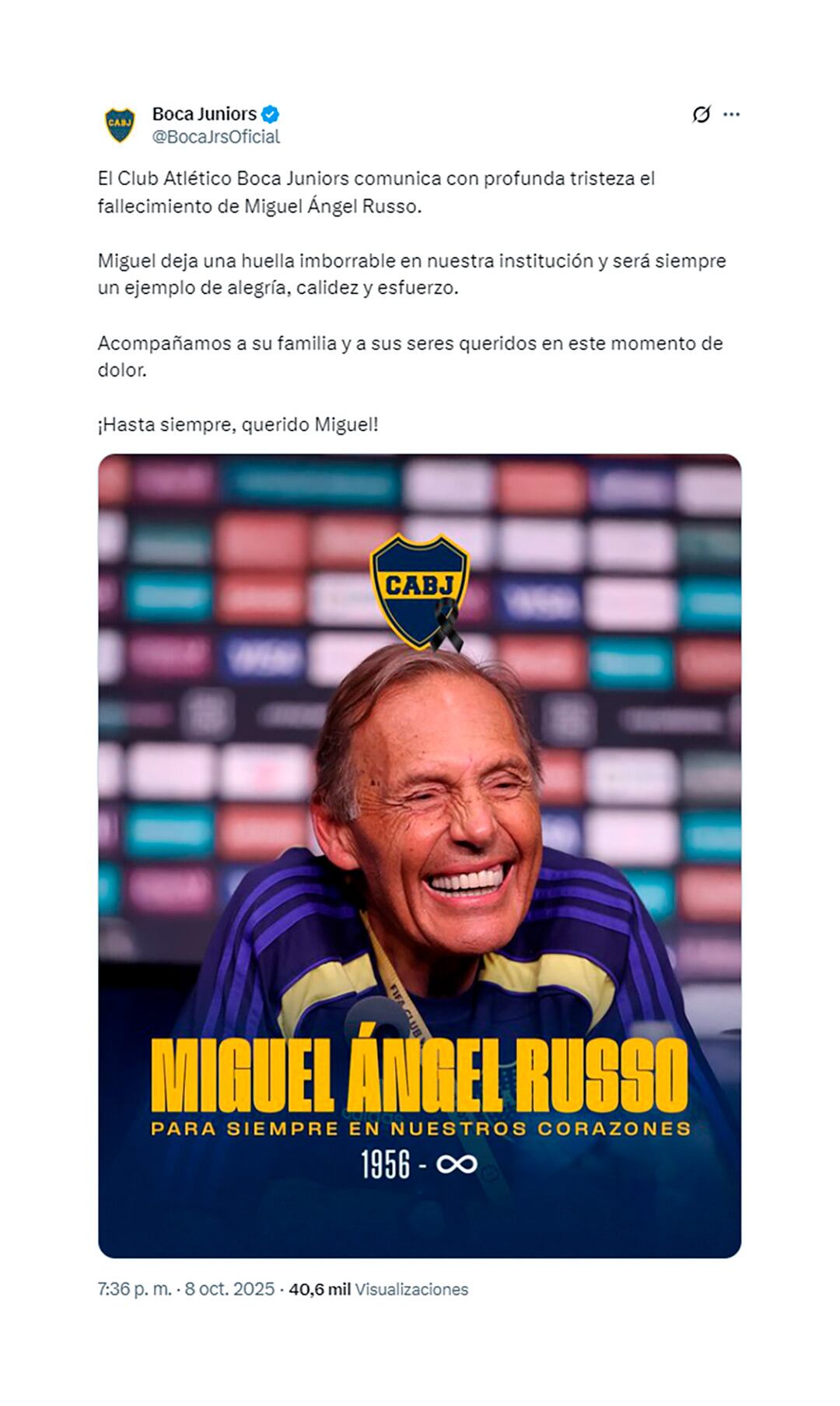 El comunicado de Boca Juniors por la muerte de Miguel Ángel Russo