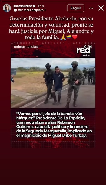 “Pronto se hará justicia”, el mensaje de María Claudia Tarazona al presidente De la Espriella - crédito maclaudiat/Instagram
