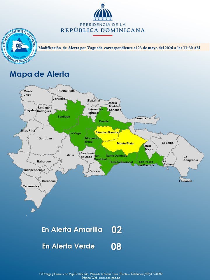 Con ocho demarcaciones declaradas oficialmente en alerta verde, incluyendo el Gran Santo Domingo, los organismos de protección civil instan a la ciudadanía a tomar precauciones (Cortesía COE).