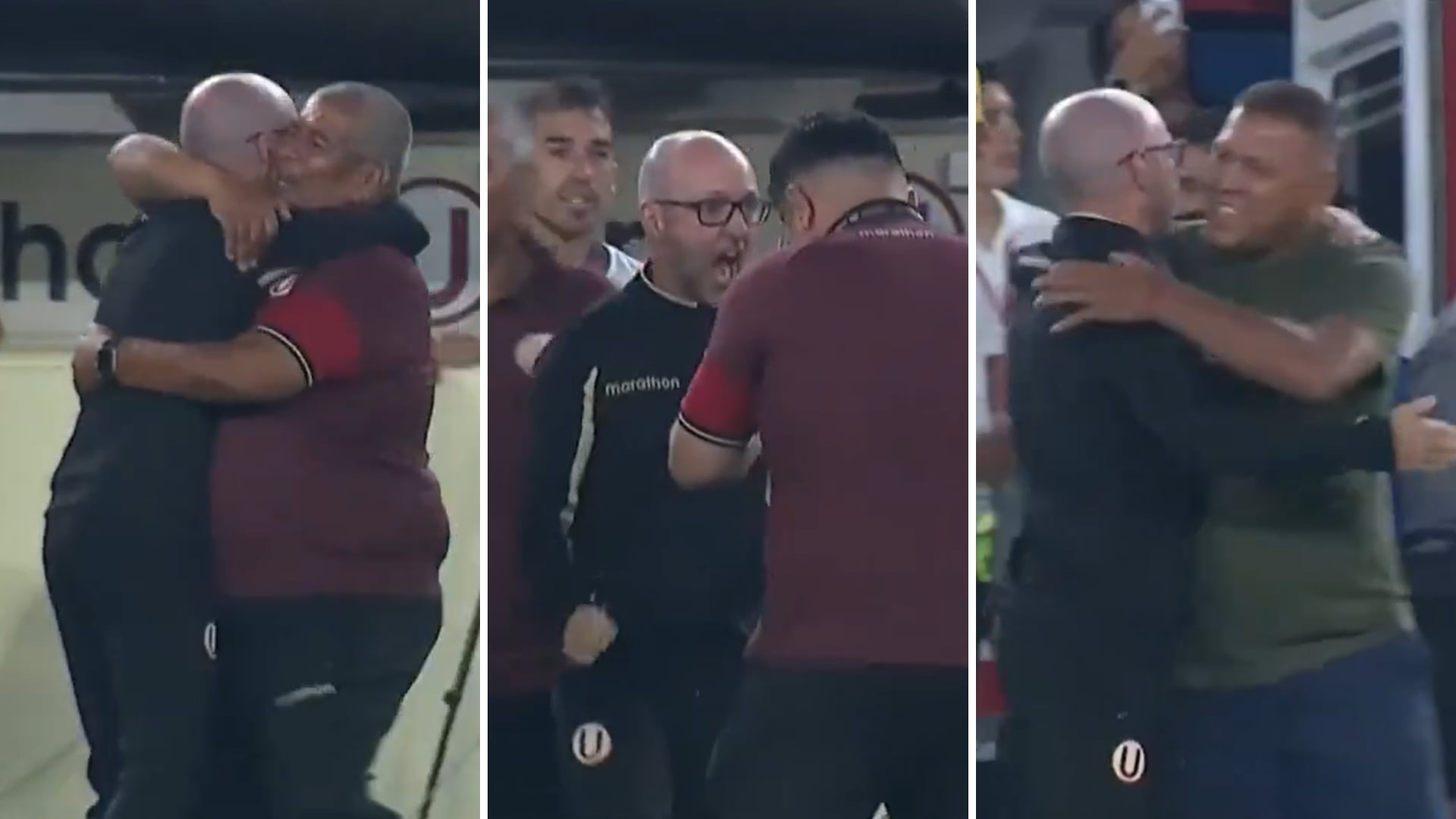 El efusivo festejo de Javier Rabanal tras el triunfo de Universitario sobre Alianza Lima.