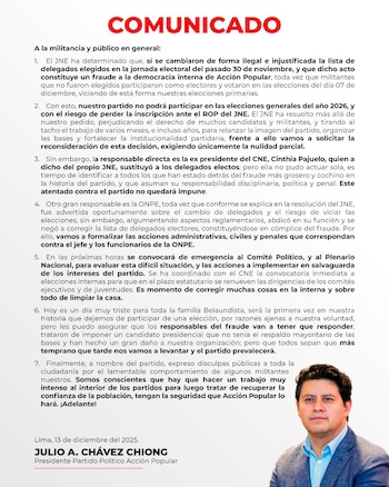 Comunicado de Julio Chávez.
