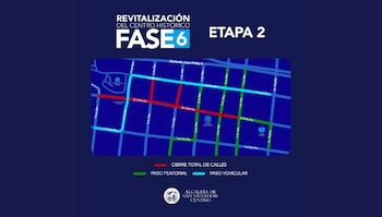 Cierres totales y parciales afectan tramos de la 7a y 9a avenida Norte, así como de la 1a y 3a calle Poniente, zonas con alta actividad comercial y vial del centro san salvadoreño. (Cortesía: Alcaldía de San Salvador)