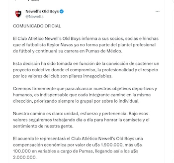 Keylor Navas deja el Newell's