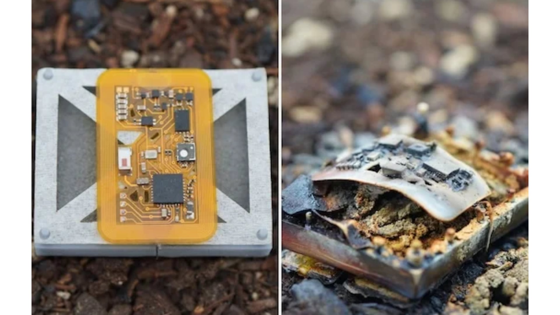 Antes y después: un mecanismo interno de autodestrucción destruye la electrónica si alguien intenta manipular el dispositivo. (Universidad Estatal de Carolina del Norte)