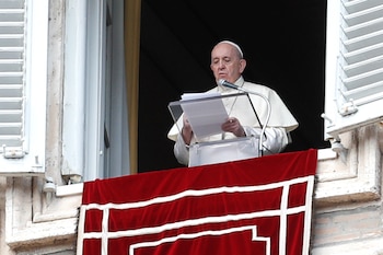 Pope Francis delivers the Angelus prayer from his window on the day of the release of his new encyclical, titled "Fratelli Tutti" (Brothers All), at St. Peter's Square at the Vatican, October 4, 2020. REUTERS/Remo Casilli