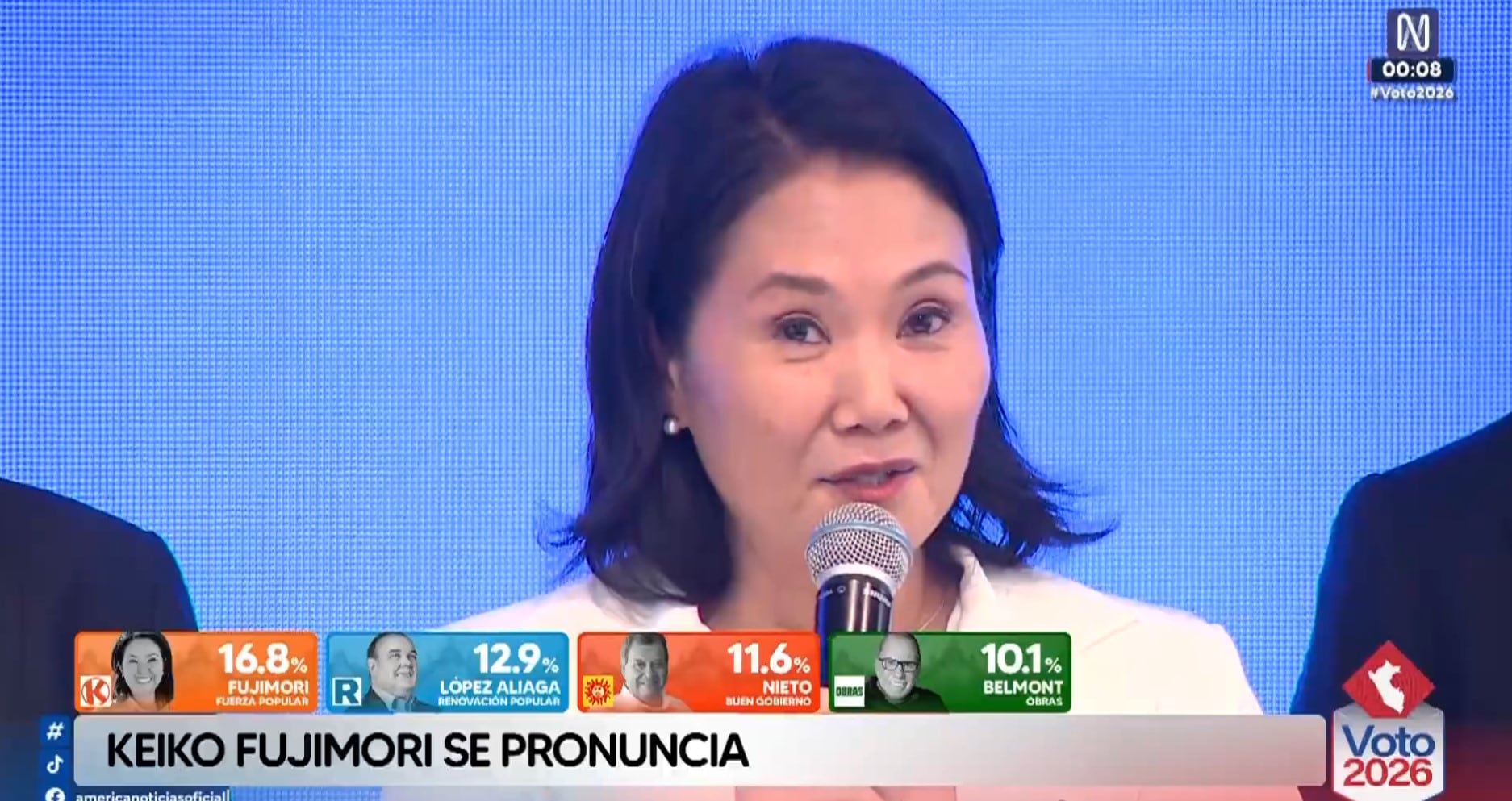 Resultados ONPE hoy: Keiko Fujimori asegura que el Perú está “más cerca de recuperar el orden”. Captura: Canal N.