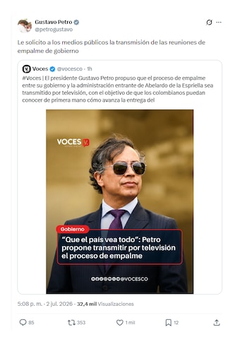 Gustavo Petro pidió la transmisión del proceso de empalme