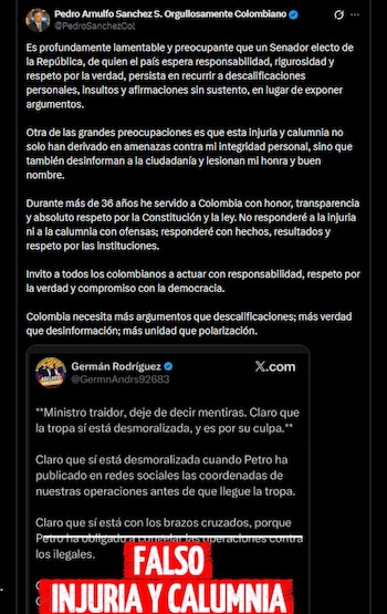 Pedro Sánchez - crédito @PedroSanchezCol/X