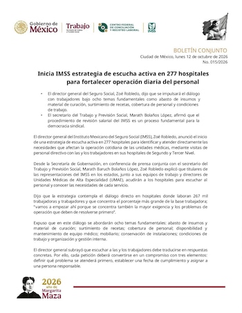 Comunicado del IMSS.