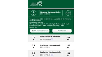 Santander es uno de los departamentos que registra mayor actividad sísmica en Colombia - crédito Servicio Geológico Colombiano / visor de sismos - sitio web