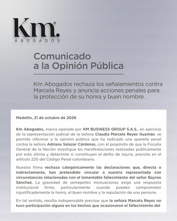 Los abogados de Marcela Reyes aclararon que la creadora de contenido no figura como investigada en la causa penal por el homicidio - crédito @km_abogados/Instagram