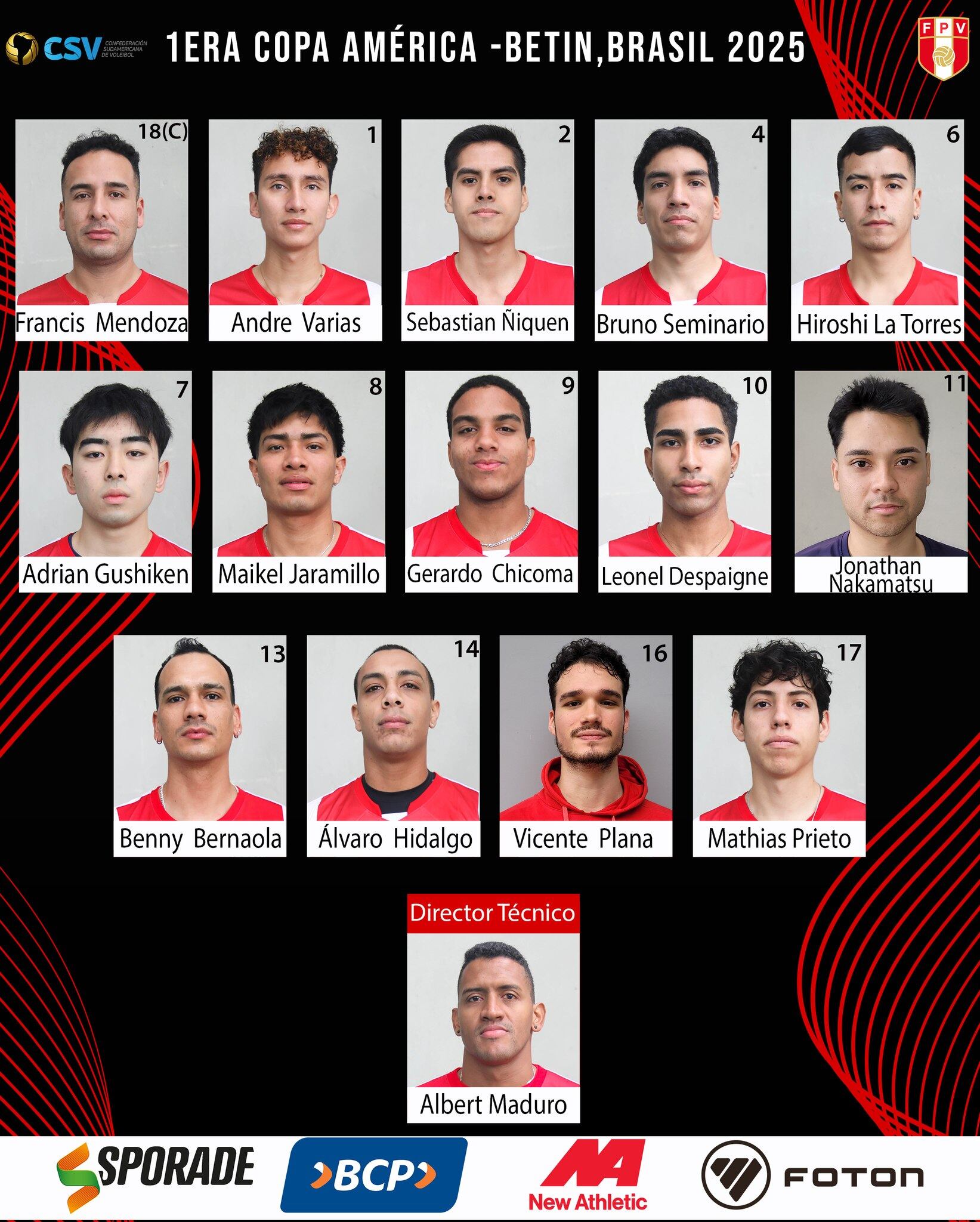 Convocados de Perú para la Copa América de Vóley Masculino 2025. Crédito: FPV