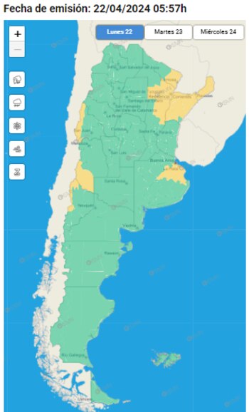 Alerta amarilla por tormentas en