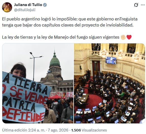 Di Tullio celebró la vigencia de las leyes de tierras y manejo del fuego