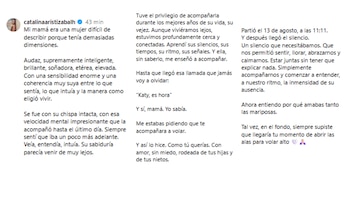 Así despidió la actriz Catalina Aristizábal a su madre, Yamile Humar - crédito @catalinaaristizabalh/X