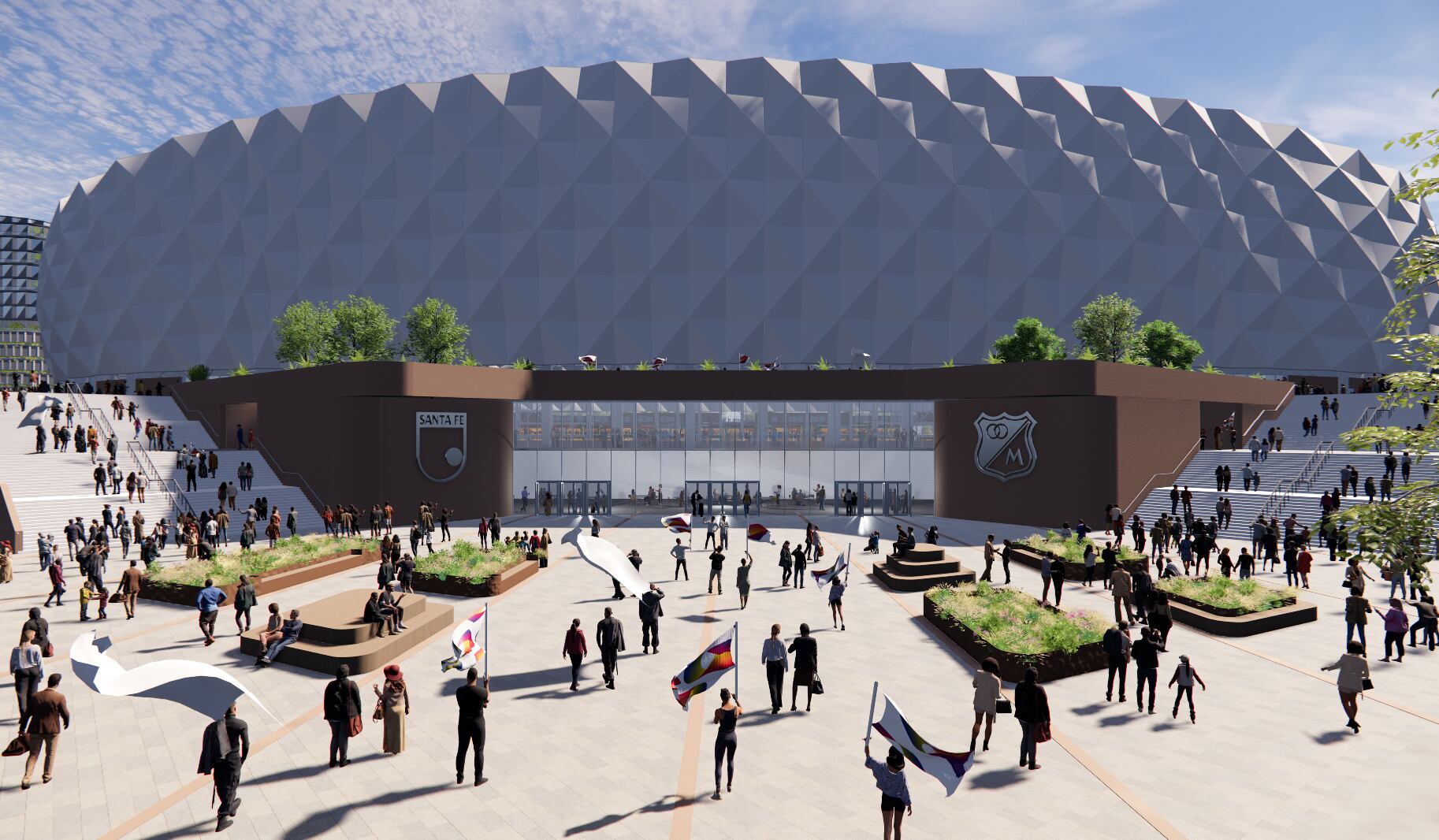 Así lucirá una de las entradas al nuevo estadio de Bogotá, el cual se ubicará en la zona que hoy se conoce como El Campincito y las canchas de la Liga de Tenis de Bogotá - crédito Sencia