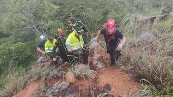 Bomberos de Barichara y la Policía Nacional participaron en el rescate del adulto mayor que cayó cerca de 60 metros por un abismo en Santander. - crédito Bomberos de Barichara