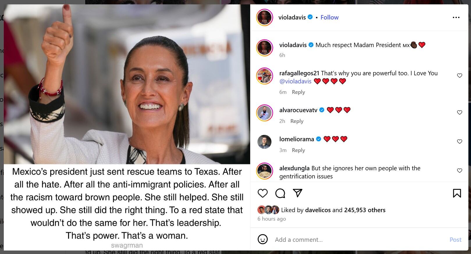 La presidenta de México recibe reconocimiento internacional por su apoyo humanitario a Texas (IG)