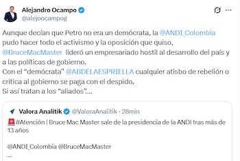 Alejandro Ocampo habló sobre la renuncia de Bruce Mac Master de la Andi