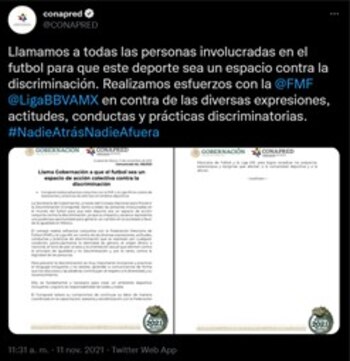 Conapred comunicado futbol discriminación