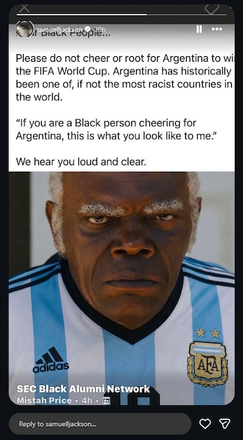 La publicación sobre Argentina y el racismo surgió de la SEC Black Alumni Network y usó al personaje Stephen de Django Unchained con la camiseta de la selección argentina