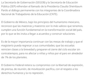 Fragmento del comunicado conjunto emitido