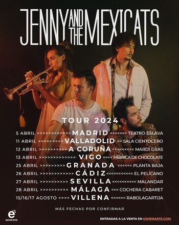 26/01/2024 Jenny and The Mexicats anuncia 8 fechas en ciudades españolas en su nueva gira.
La banda de música londinense y mexicana Jenny and The Mexicats ha anunciado nuevas fechas de su gira de salas, con actuaciones en las ciudades españolas de Madrid, Valladolid, A Coruña, Vigo, Granada, Cádiz, Sevilla, Málaga y Villena.
CULTURA
JENNY AND THE MEXICATS