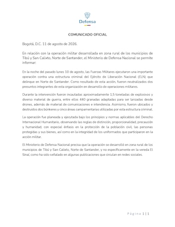 El Ministerio de Defensa de Colombia negó afectaciones a la población civil tras el bombardeo de las Fuerzas Militares en el Catatumbo - crédito MinDefensa